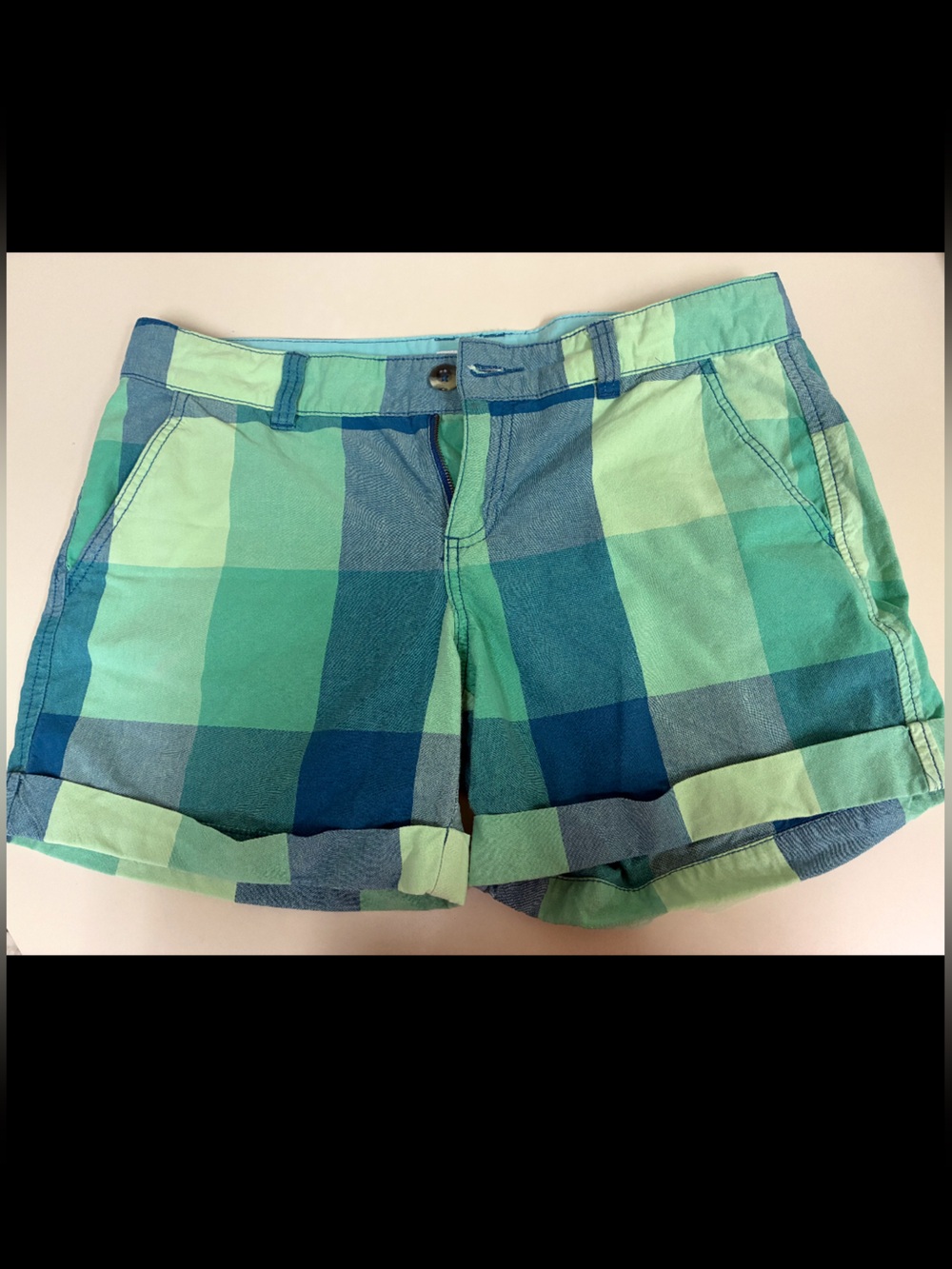Old Navy Blue & Green Plaid Bermuda Shorts